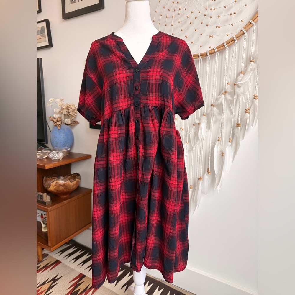 Red and Black Anthropologie Women's Dress XS